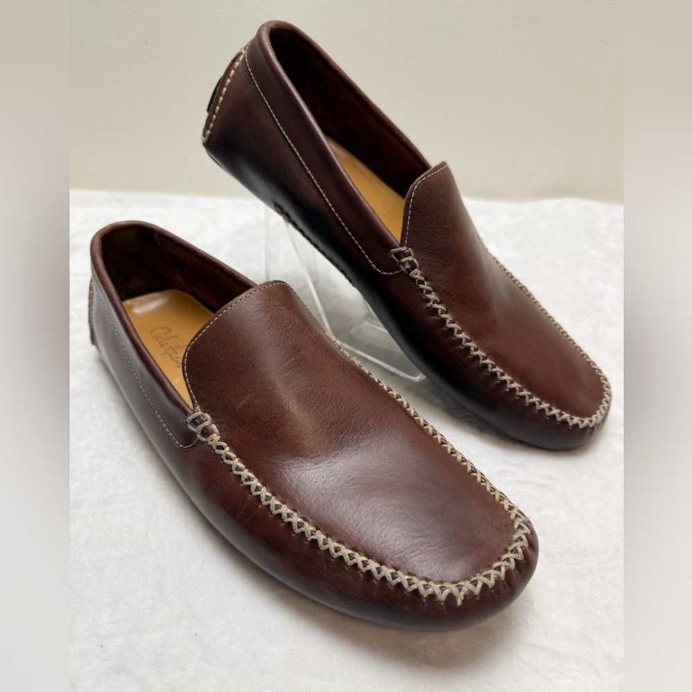 Cole Haan Brown Leather Slip-On Loafers with Contrast Stitching